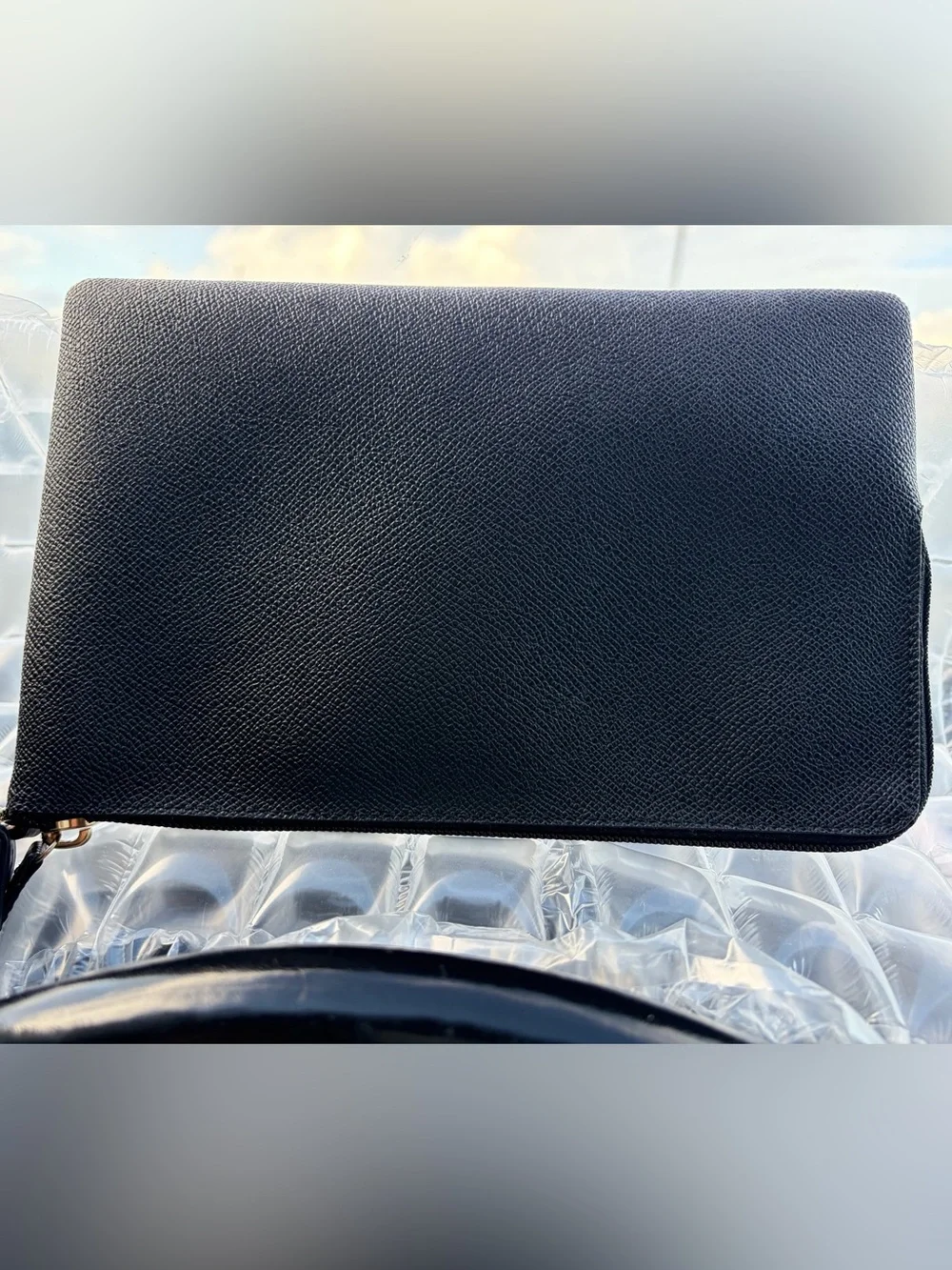 Coach Black Leather Wristlet Pouch with White story patch